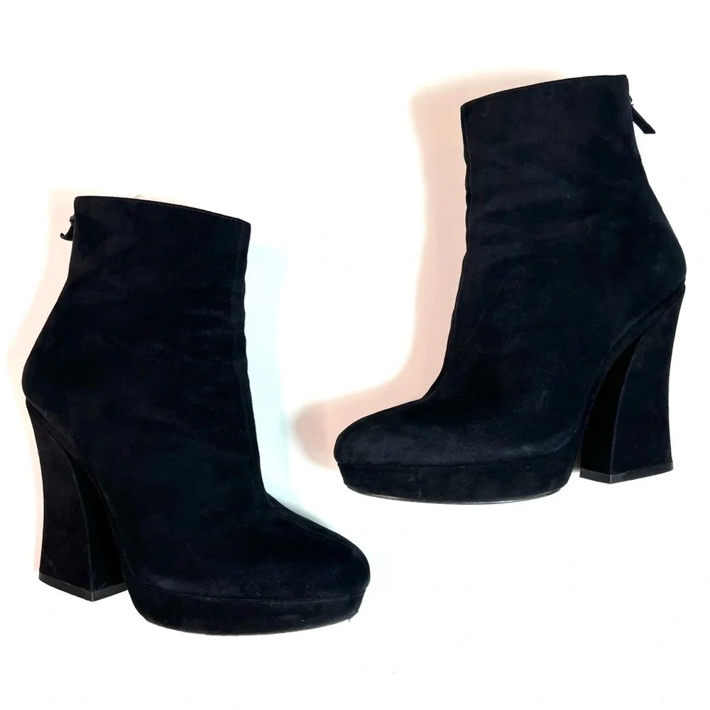 Alice+Olivia Suede Platform Heeled Booties Boots Black Size 8.5